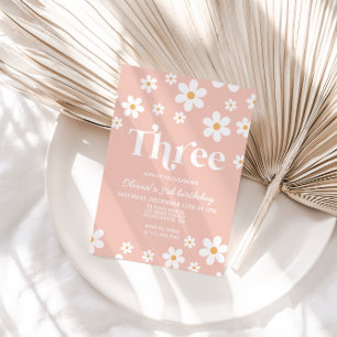 Retro Daisy DREE Floral 3. Geburtstag Einladung