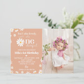 Retro Daisy Einladung zum 1. Geburtstag (Stehend Vorderseite)
