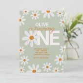 Retro Daisy Einladungen zum ersten Geburtstag (Stehend Vorderseite)