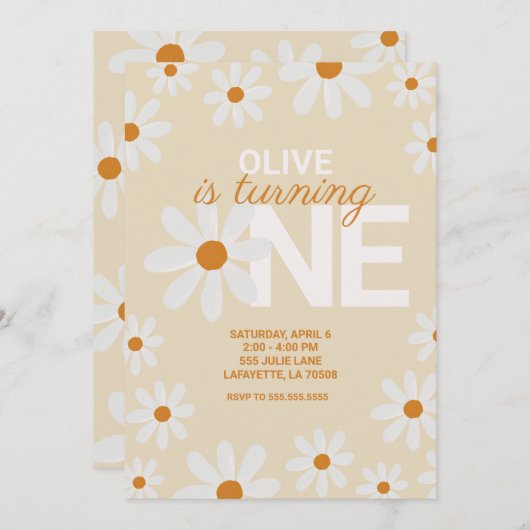 Retro Daisy Einladungen zum ersten Geburtstag (Vorne/Hinten)