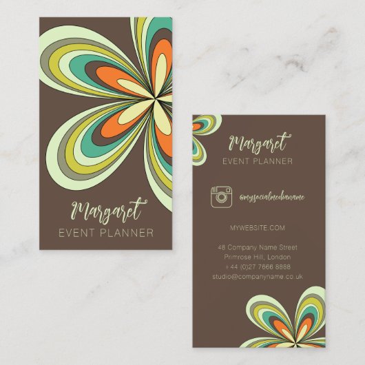 Retro Daisy Eventplaner Groovy 70er Hippie Blume Visitenkarte (Vorne/Hinten)