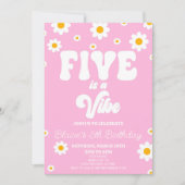 Retro Daisy Five Is A Vibe 5th Birthday Party Einladung (Vorderseite)