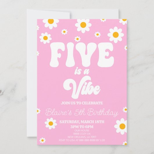 Retro Daisy Five Is A Vibe 5th Birthday Party Einladung (Vorderseite)