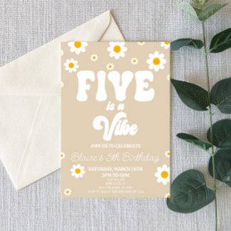 Retro Daisy Five ist eine Vibe 5. Geburtstagsparty Einladung