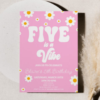 Retro Daisy Five ist eine Vibe 5. Geburtstagsparty Einladung