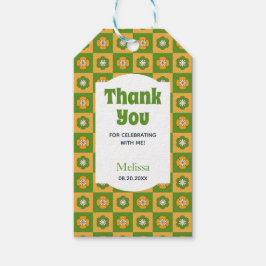 Retro Daisy Floral Checkered Green Vielen Dank Geschenkanhänger