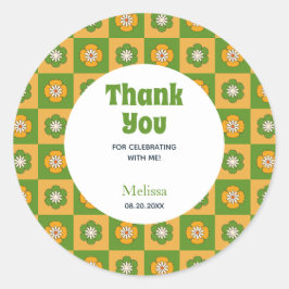 Retro Daisy Floral Checkered Green Vielen Dank Runder Aufkleber