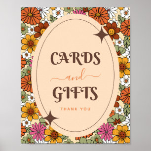 Retro Daisy Floral Groovy Hippie Cards & Geschenke Poster