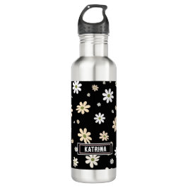 Retro Daisy floral Muster Boho Personalisiert Blac Edelstahlflasche