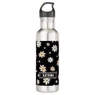 Retro Daisy floral Muster Boho Personalisiert Blac Edelstahlflasche
