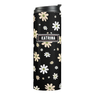 Retro Daisy floral Muster Boho Personalisiert Blac Thermosbecher