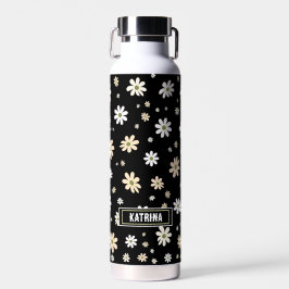 Retro Daisy floral Muster Boho Personalisiert Blac Trinkflasche