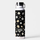 Retro Daisy floral Muster Boho Personalisiert Blac Trinkflasche (Rückseite)