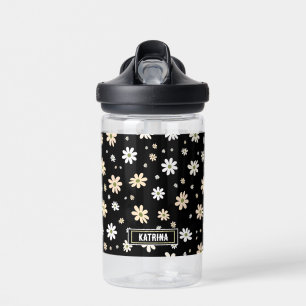 Retro Daisy floral Muster Boho Personalisiert Blac Trinkflasche