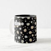 Retro Daisy floral Muster Boho Personalisiert Blac Zweifarbige Tasse (Vorderseite Links)