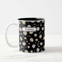 Retro Daisy floral Muster Boho Personalisiert Blac Zweifarbige Tasse
