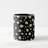 Retro Daisy floral Muster Boho Personalisiert Blac Zweifarbige Tasse (Mittel)