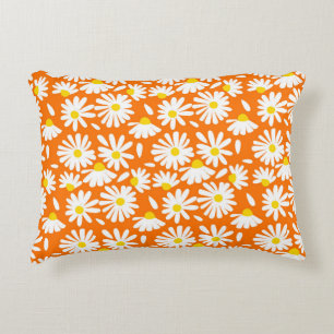 Retro daisy floral: orange Vintag. Dekokissen