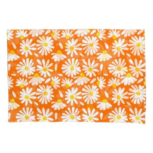 Retro daisy floral: orange Vintag. Kissenbezug (Vorderseite)