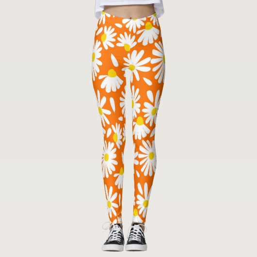 Retro daisy floral: orange Vintag. Leggings (Vorderseite)