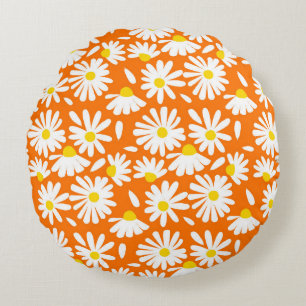 Retro daisy floral: orange Vintag. Rundes Kissen