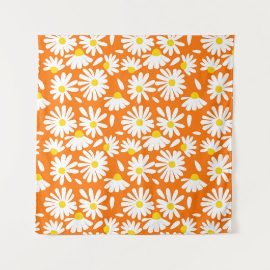 Retro daisy floral: orange Vintag. Wandteppich (Vorderseite)