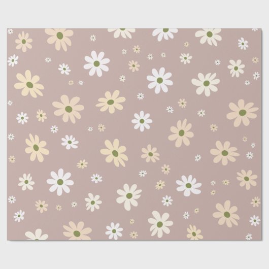Retro Daisy Floral Pattern Boho Geschenk Geschenkpapier (Flach)