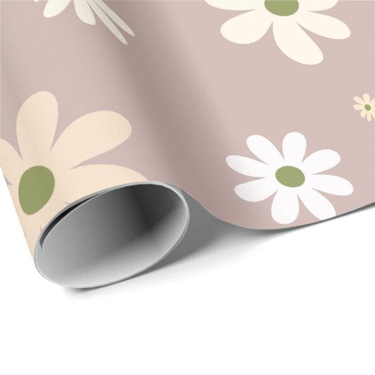 Retro Daisy Floral Pattern Boho Geschenk Geschenkpapier (Rolleneckpunkt)