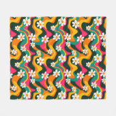 Retro Daisy floral Pattern farbenfrohe 70er Hippie Fleecedecke (Vorderseite (Horizontal))