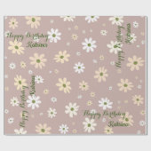 Retro Daisy Floral Pattern Personalisiert Geburtst Geschenkpapier (Flach)