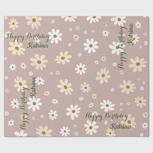 Retro Daisy Floral Pattern Personalisiert Geburtst Geschenkpapier (Flach)