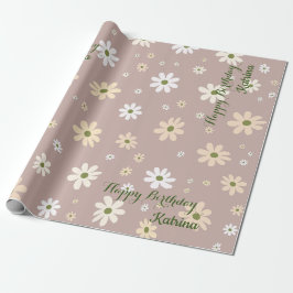 Retro Daisy Floral Pattern Personalisiert Geburtst Geschenkpapier
