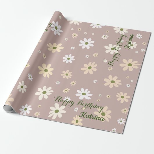Retro Daisy Floral Pattern Personalisiert Geburtst Geschenkpapier (Ungerollt)