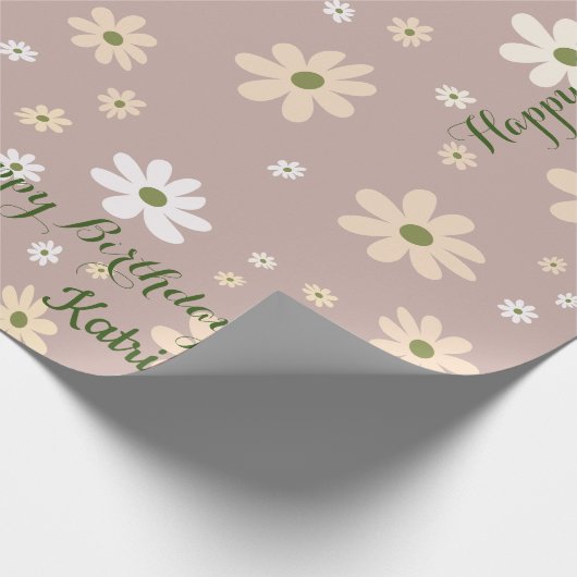 Retro Daisy Floral Pattern Personalisiert Geburtst Geschenkpapier (Ecke)