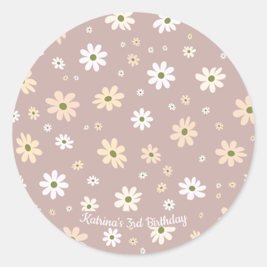 Retro Daisy Floral Pattern Personalisiert Geburtst Runder Aufkleber (Vorderseite)
