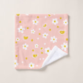 Retro Daisy Floral Pattern Yellow and Pink Badhandtuch Set (Waschlappen)