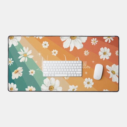 Retro Daisy Floral Rainbow Monogramm Schreibtischunterlage (Tastatur & Maus)