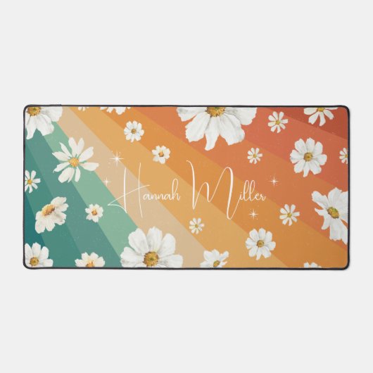 Retro Daisy Floral Rainbow Monogramm Schreibtischunterlage (Vorderseite)