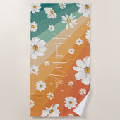 Retro Daisy Floral Rainbow Monogramm Strandtuch (Vorderseite)