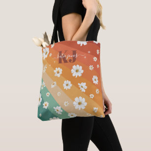 Retro Daisy Floral Rainbow Monogramm Tasche