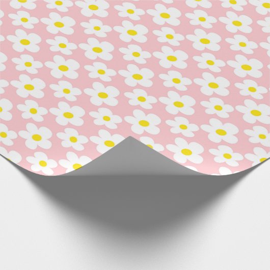 Retro Daisy Floral und Peach Geschenkpapier (Ecke)