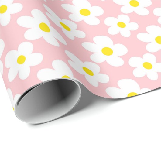 Retro Daisy Floral und Peach Geschenkpapier (Rolleneckpunkt)
