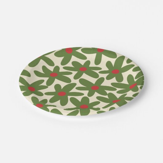 Retro Daisy Floral Weihnachten Weihnachtsmuster Pappteller (Schrägansicht)