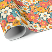 Retro Daisy Floral Wrapping Paper Geschenkpapier (Rolleneckpunkt)