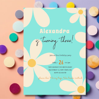 Retro Daisy floraler Kindergeburtstag Einladung