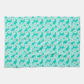 Retro Daisy Florals auf Aquamarin Green Geschirrtuch (Horizontal)