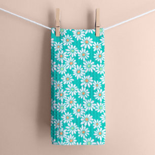 Retro Daisy Florals auf Aquamarin Green Geschirrtuch