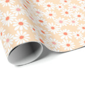 Retro Daisy Florals auf Pfirsichpapier Geschenkpapier (Rolleneckpunkt)