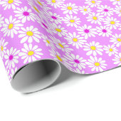 Retro Daisy Florals auf rosa Wrapping Paper Geschenkpapier (Rolleneckpunkt)