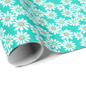 Retro Daisy Florals über Aqua Green Wrapping Paper Geschenkpapier (Rolleneckpunkt)